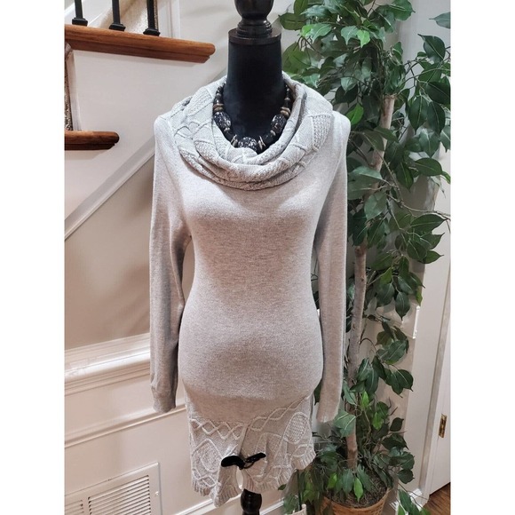 Venus Women's Gray Cowl Neck Long Raglan Sleeve Casual Knee Length Dress Small - Picture 1 of 13